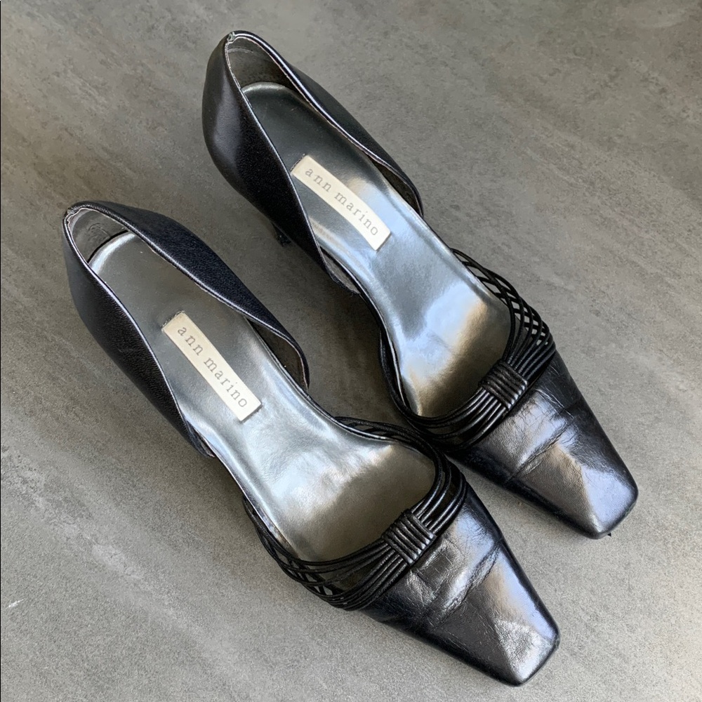 Ann Marino Strappy Heels Leather Square Toe